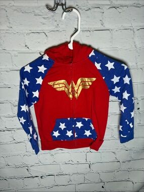 Wonder Woman Kids Red & Blue Star Hoodie with Gold Emblem